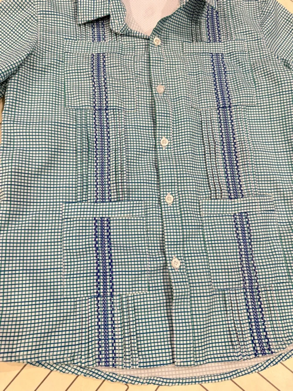 Blue Quail Checkered Fishing Guayabera Button Down - Picture 3 of 11